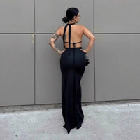 Sexy Halter-Neck Lace-Up V-Neck Bodycon Backless Dress For Women