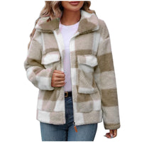 Double-Sided Polar Fleece Plaid Zip-Up Fluffy Coat
