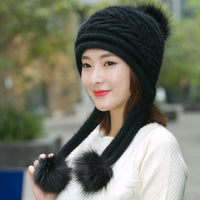 Ladies Rabbit Fur Knitted Pullover Hat To Keep Warm