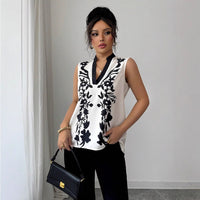 Womens Sleeveless Top With A V-neck And A Stylish Printed Design