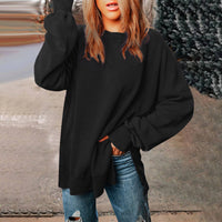 Solid-color Pullover Crewneck Sweatshirt Casual Versatile Style Extra-long Figure-flattering Long-sleeve Top