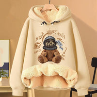 Extra Thick Lambswool Hooded Sweatshirt For Women Fleece Lined And Loose Fitting