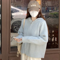 Women's Korean-style Hooded Double Zipper Knitted Bottoming Shirt