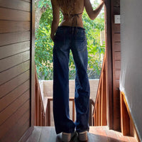 American-style Retro Low Waist Washed Straight Jeans