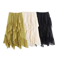 European And American-style Summer Womens Mid-length Ruffled Hem Skirt
