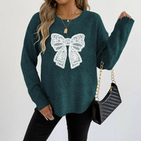 Women's Round Neck Embroidered Lace Butterfly Stitching Woven Sweater