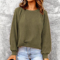 Fashionable Solid-Color Waffle-Knit Long-Sleeve Pullover Top