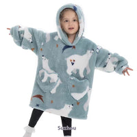 Boys And Girls Comfortable Cotton Velvet Cold-proof Clothes Lazy Blanket Hooded Plus-sized Thickened Blanket Lazy Clothes Children's Sleepwear