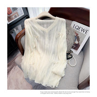 Irregular Hollow-out Blouse Bowknot Knitted Sweater