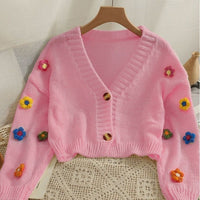 Sweet-style Short Two-button Knit Sweater For Women