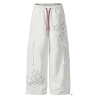 Womens Casual Pants With American-Style Rhinestone Stars And Large Pockets