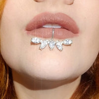 Fake Ring No Hole Shiny Zircon Flower Lip Jewelry