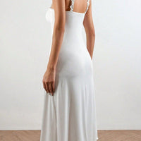 Womens Casual Lace-trimmed Long Slip Dress For Loungewear
