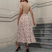 Womens Crew-Neck Elastic-Waist Floral Print Dress