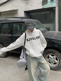 Gray Hooded Sweater Women's Fleece-lined Oversize Coat
