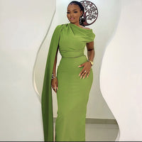 Slim Fit Elegant Solid Color One Shoulder Long Dress