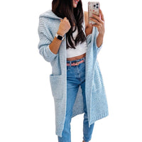 Loose Hooded Long Pocket Knitted Cardigan Jacket