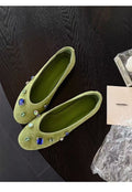 2026 New French Style Rhinestone Slip On Loafers Women Flat Shallow Mouth Shoes Gem Decor Vintage Grandma Shoes
