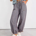 New High-waisted Casual Striped Print Tie Straight Pants