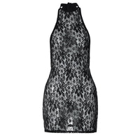 Womens Sexy Backless Lace See-Through Halter Dress