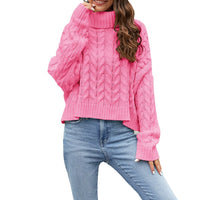 Thick Hemp Flowers Turtleneck Sweater Solid Color Casual