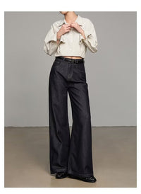 Dark Blue Loose-Fit Wide-Leg Denim Jeans