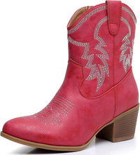 European And American Retro Chunky Heel Side Zip Western Denim Boots