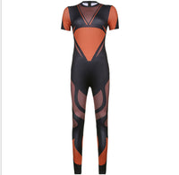 Round Neck Patchwork Print Skinny Fashion Long Casual Jumpsuit