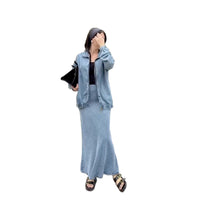 Elegant Commuter Denim Wrap Skirt With A Fitted Waist-cinching Design For Women