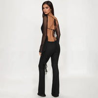 Strap And Ribbon Long-sleeve Long Jumpsuit