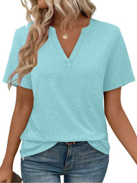 Womens T-shirt With V-neck Loose-fit Casual Solid-color Top