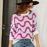 Loose-fitting Casual Round-neck Wave Brocade Sweater