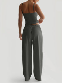 Women's Casual Midriff-baring Tank Top And Wide-leg Pants Set