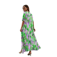 Printed High-Waisted Loose Fit Swing Dress With Short Sleeves For Women