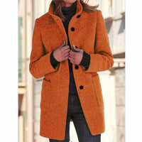New Retro Solid Color Buttoned Turtleneck Wool Coat