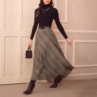 Elegant Retro Women's High Waist Plaid Ribbon Pocket Casual Skirt