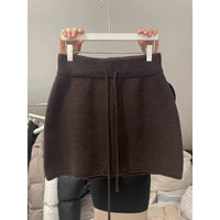 Western Style Elastic Waistband Lace-up Knitted Skirt