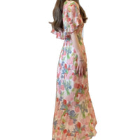Ruffled Cape-collar Floral Dress With A Cinched Waist Exuding An Elegant Aura