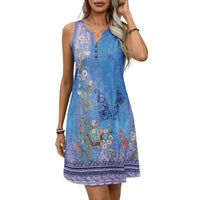 Vest Style Floral Print Dress With A Notched V Neck