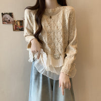 Women's Casual Loose Slimming Rose Lace Edge Sweater