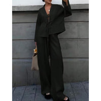 High-end Lace-up Shirt And Pants Casual Fashion Set