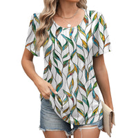 New Springsummer Womens Loose-fitting Short-sleeve Crew-neck T-shirt With A Striped Design And Print