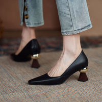 Women's Small Leather Shoes With Pointed Toe Mother High Heels