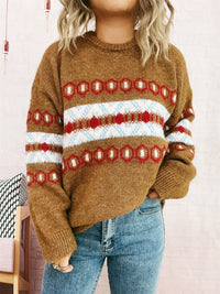 Women's Jacquard Contrast Color Knitted Pullover