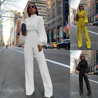 Women's Casual Pants Solid Color Turtleneck Backless Long Sleeve Jumpsuit