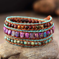 Vintage Leather Bag Bracelet With Mixed Jadeite Multi-layer Bracelet