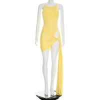 Solid-color Casual Sleeveless Jumpsuit With A Tie-dye Midi Skirt