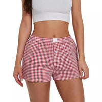 Vacation Simple Plaid Beach Shorts Women's Loose Casual Pants