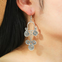 Ethnic Style Silver Distressed Earrings Retro Hollow Pattern