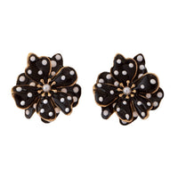 French-style Retro Black And White Polka-Dot Flower Earrings